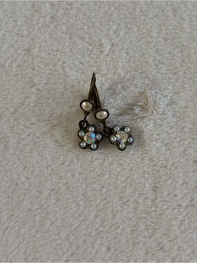 Michal Negrin Pearl/Crystal Flower Drop Earrings